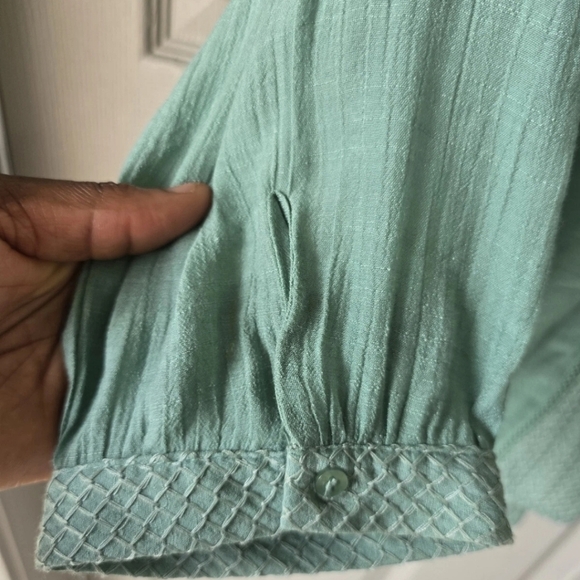 Cato Popover Blouse Sz 18/20 Plus Green Womens Cap 3/4 Sleeves Eyelet Dainty - Picture 10 of 12